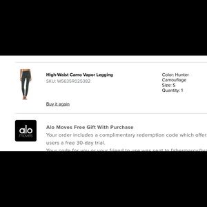 Alo vapor camouflage leggings. Size S